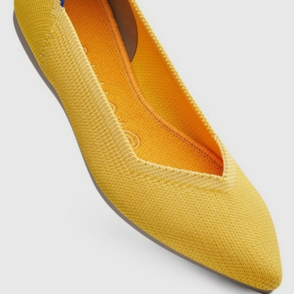 ROTHYS YELLOW KNIT POINTED TOE FLATS